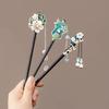 New Chinese Style Antique Style Green Fan Flower Women's Walk Shaking Wooden Hairpin Banquet Party Cheongsam Hanfu Accessories