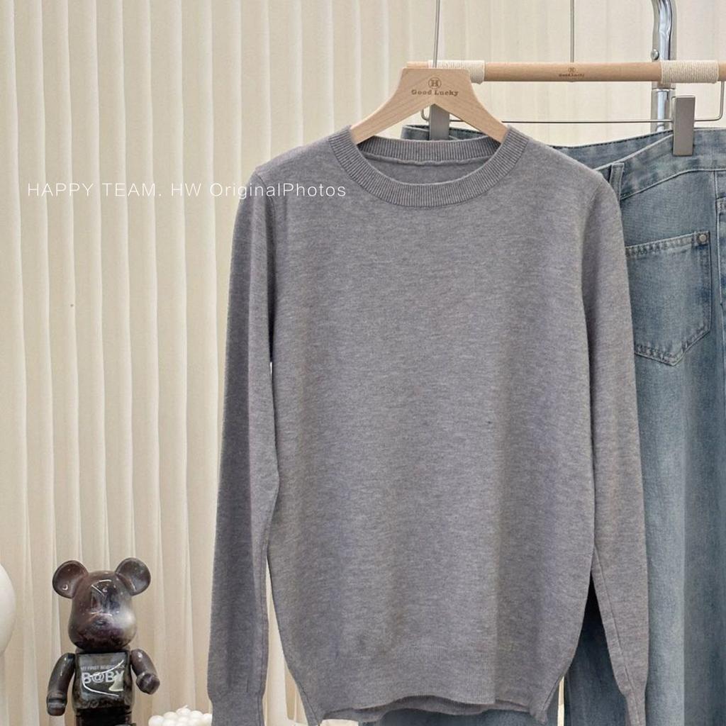 Ladies' Round-neck Pullover Slim Solid Color Sweater Versatile Long-sleeved Casual Knitted Sweater