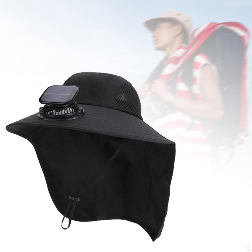 Solar Fan Sun Hat Bucket Wide Brim for Travel Garden Sport Boating Cycling