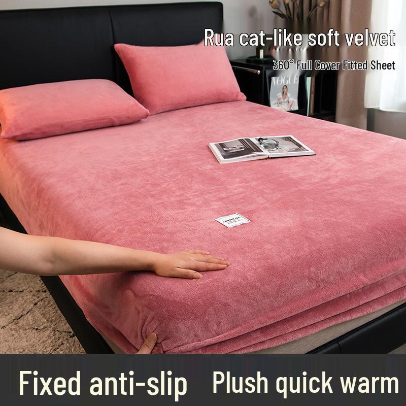 Winter Crystal Velvet Bedspread Set: Single-Piece Milk Velvet Fitted Sheet & Protective Cover for Dorm, Thickened Three-Piece.