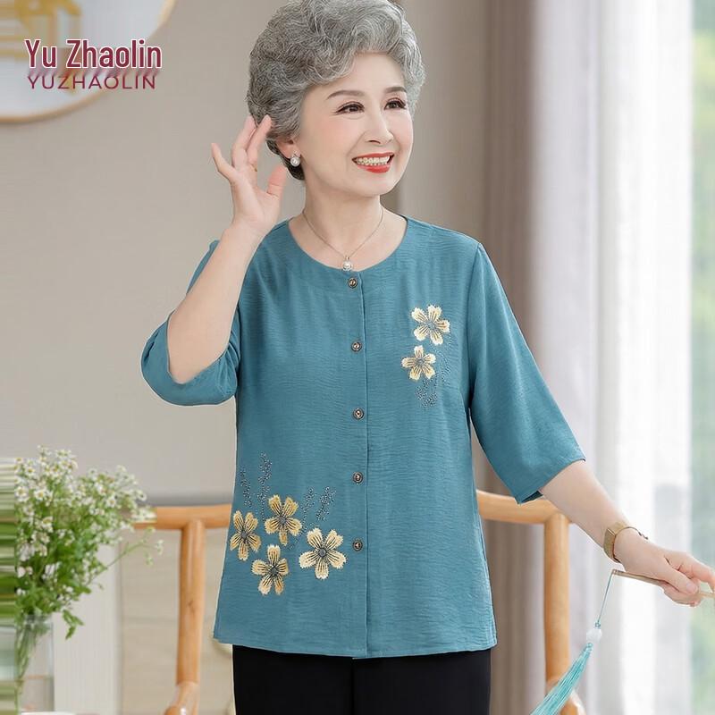 YUZHAOLIN Women s Floral Short-Sleeved Shirt & Pants Set 5XL