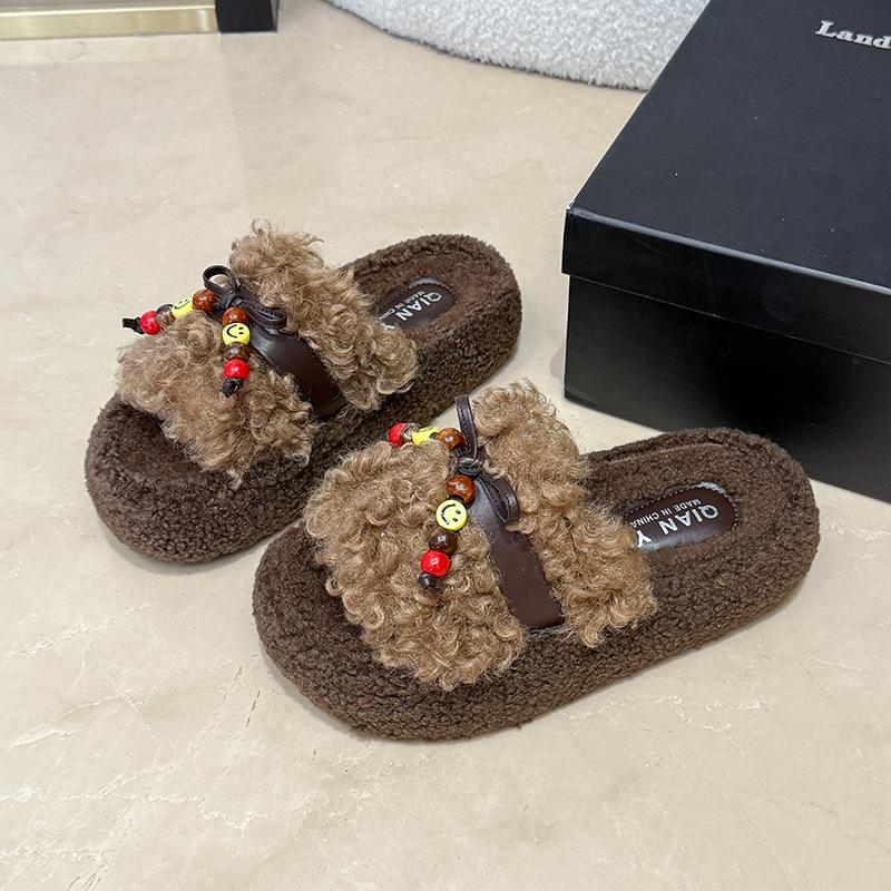 Fashion explosion Mao Mao slippers women's autumn and winter wear 2025 autumn new ins trendy thick bottom super home cotton drag