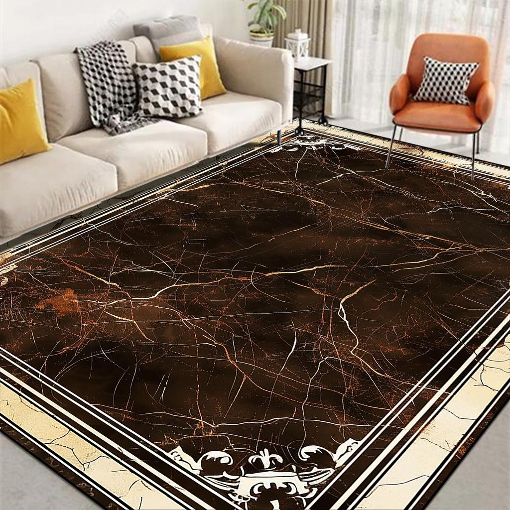 Minimalist Luxury Style Decorative Rug for Living Room Non-slip Marble Bedroom Carpet Big Size Soft Flannel Sofa Side Floor Mats