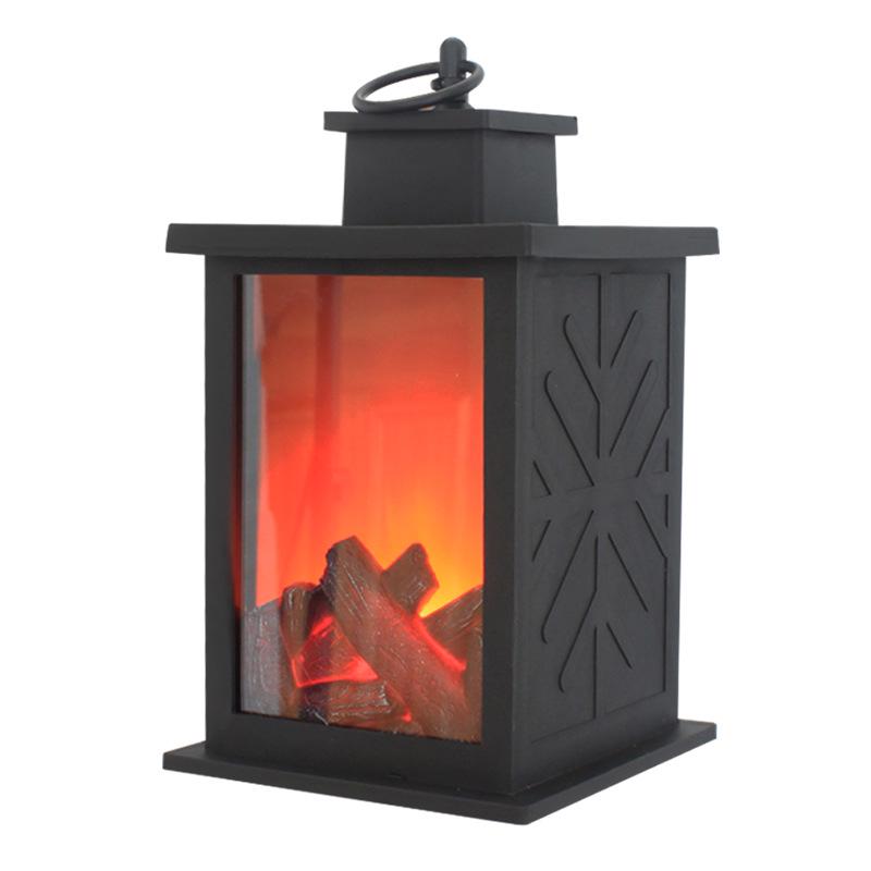 LED Fireplace Simulation Decorative Ornament: Creative Small Candle Holder with Charcoal Flame and Hurricane Lamp Design.