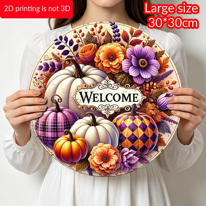 2D Flat Printing, 1pc Aluminum Pumpkin Decorative Plate, Suitable for Thanksgiving Decor, Applicable for Bedroom, Kitchen, Garden, Garage, Park