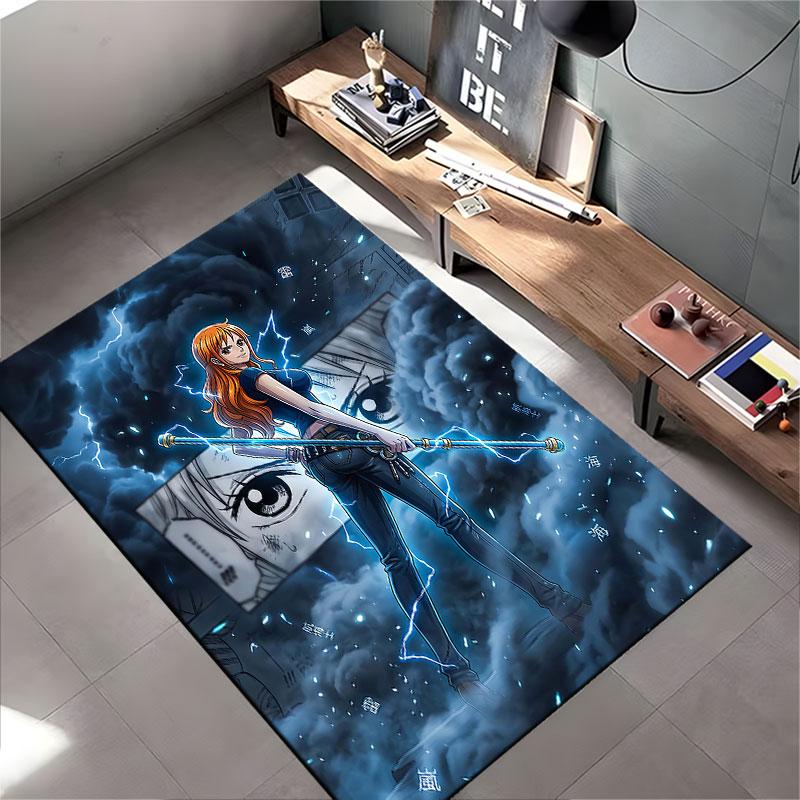Anime Warrior with Staff Design suitable as a non-slip mat for the living room or bedroom sofa