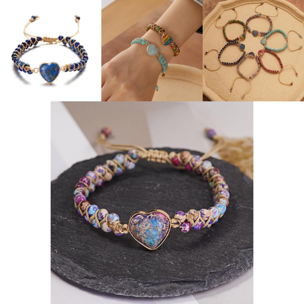 Ręcznie robiona bransoletka w kształcie serca z kamieniami szlachetnymi na letnią modę