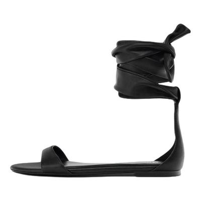 Vintage Open-Toe Flat Lace-Up Leather Sandals Women Sandals Black 3605510800