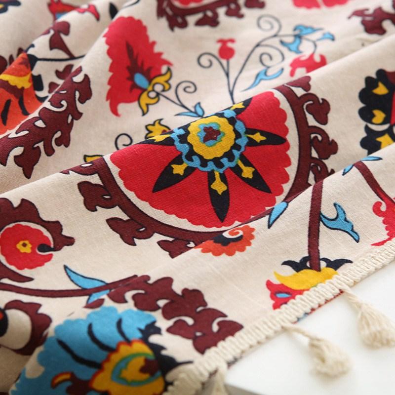 Bohemian Sunflower Jacquard with Tassels Curtain Thick Blackout Curtains for Living Room American Vintage Drape Kitchen Valance