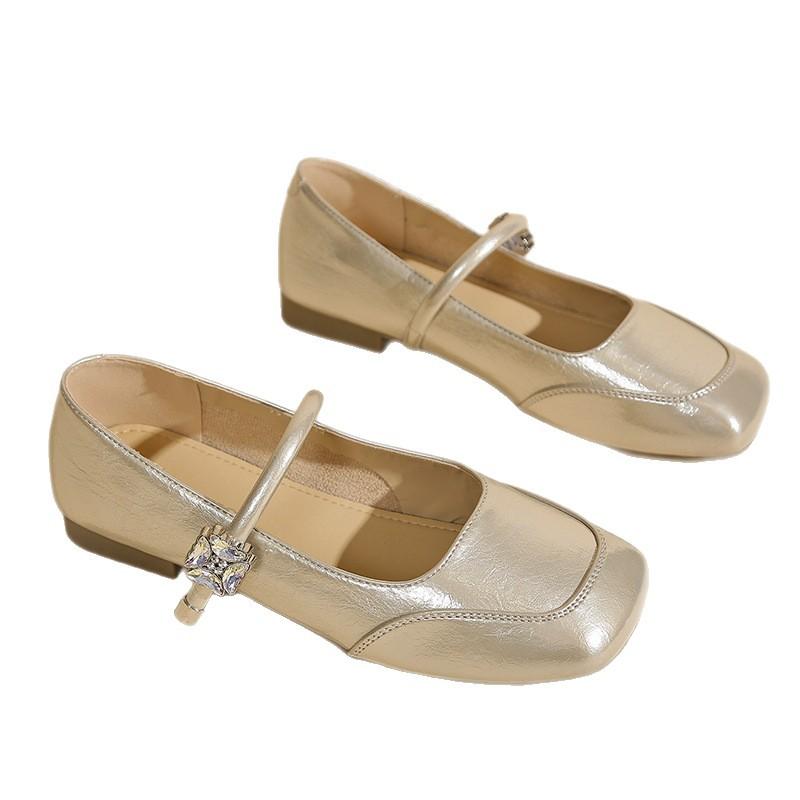 French style with skirt square head Mary Jane shoes women's summer and autumn new shallow mouth flat bottom one word belt single shoes women