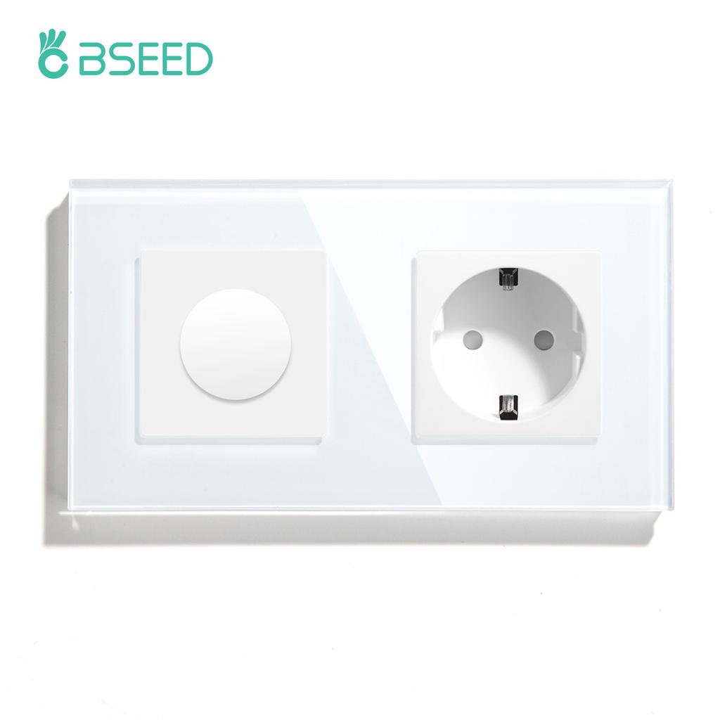 BSEED Mechanical Dimmer Fan Switch With 1/2/3Gang Wall Light Switches EU Socket USB Type-c Power Ports  2.1A Glass Panel