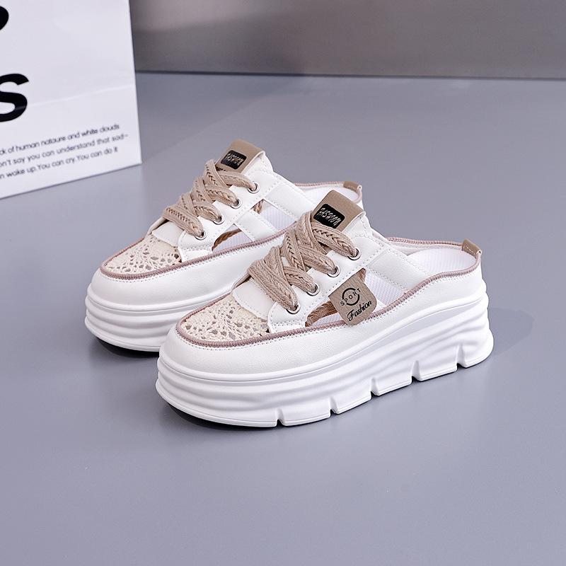 

Дышащие домашние тапочки женская обувь 2025 лето полые толстая подошва внутренняя высота увеличение плетеные повседневные туфли модные сандалии 709 40