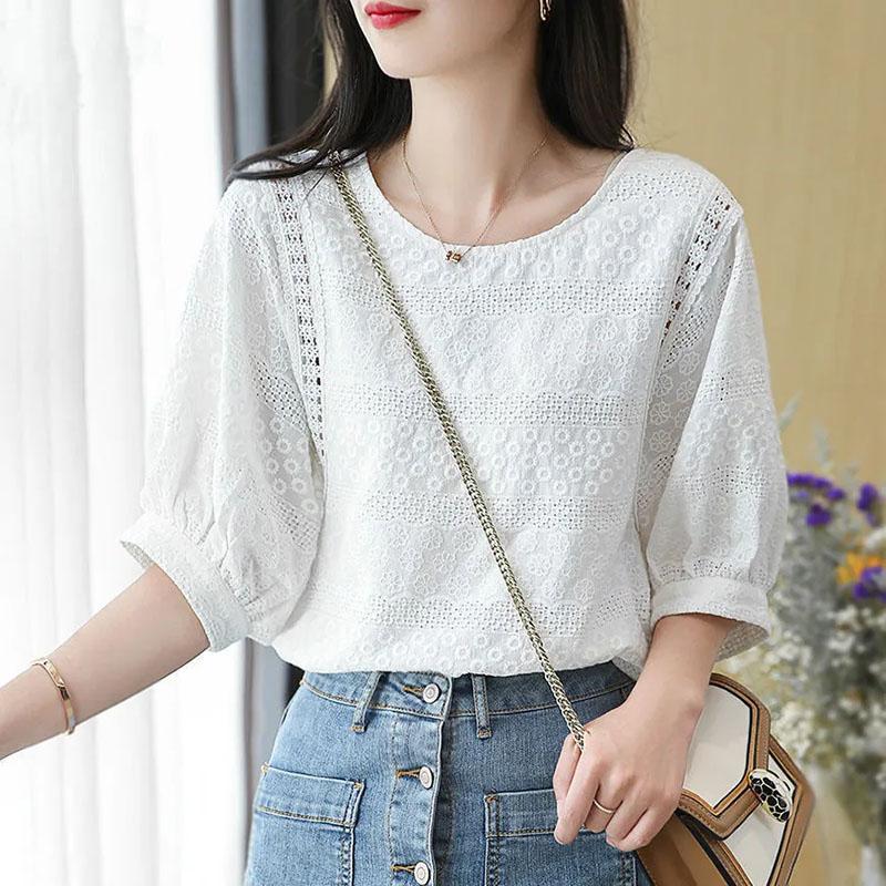 T-shirt for Women Summer Large Size Cotton T-shirt Soft Loose Skeleton Casual Comfortable Pullover T-shirt Top