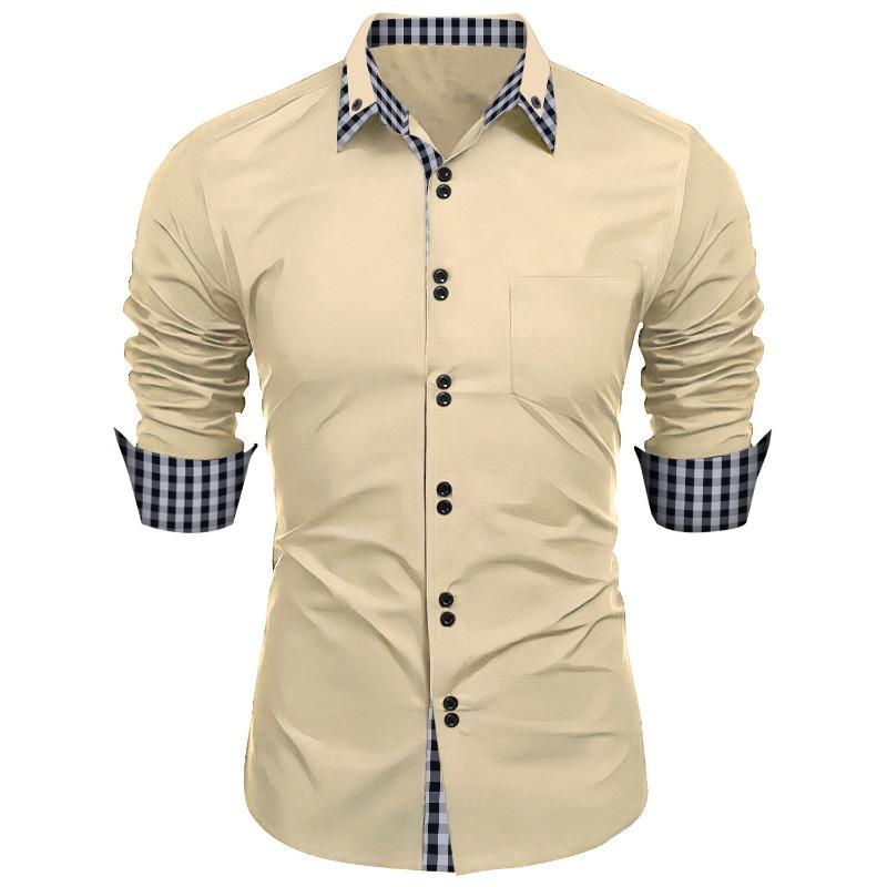 Men Plaid Color Block Long Sleeve Casual Business Fashion Daily Shirt