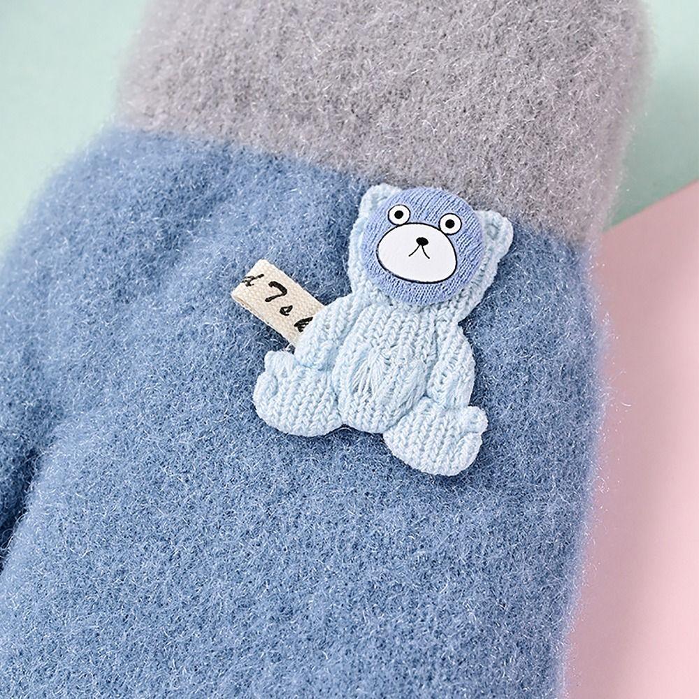 Cute Bear Kids Winter Gloves Knitted Wool Glove Bracers Hand Warmer For Children Toddler Kids