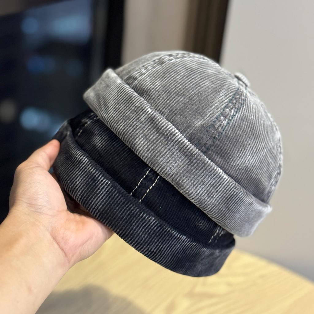 New solid color corduroy brimless beanie hat, unisex, fashionable, simple, casual, versatile, suitable for autumn and winter