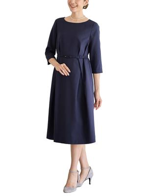 Maternity Tuck Belted Dress with Nursing and Nursing Formal Shrine Visit Navy 22949302 [ANGELIEBE] Mouth, Pre- Post-natal Clothes, M-L