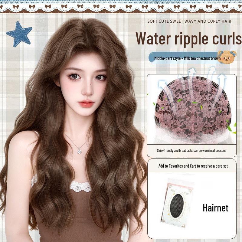 Women's Full Head Wig, Lazy Water Wave Long Curly Hair, Natural Seamless Look, Large Scalp Egg Roll Wig.