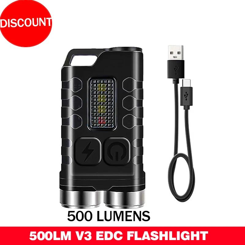 Super Bright V3 /V10 MINI LED Flashlight Fluorescence Keychain Light Portable Powerful Torch TYPE-C USB Emergency Work Light