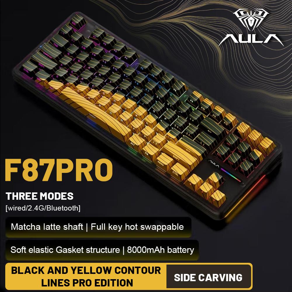 Aula F87 Pro Mechanical Keyboard 87 PBT Plastic Keycaps Hotswap Multicolor Backlit Long Battery Life Wireless Gaming Keyboard