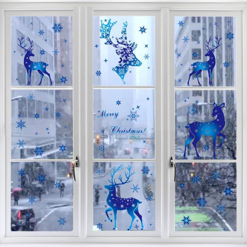 1 Pcs Christmas Window Glass Sticker Elk Snowflake Wall Stickers Xmas Decorations For Home Kids Room Christmas Decals New Year