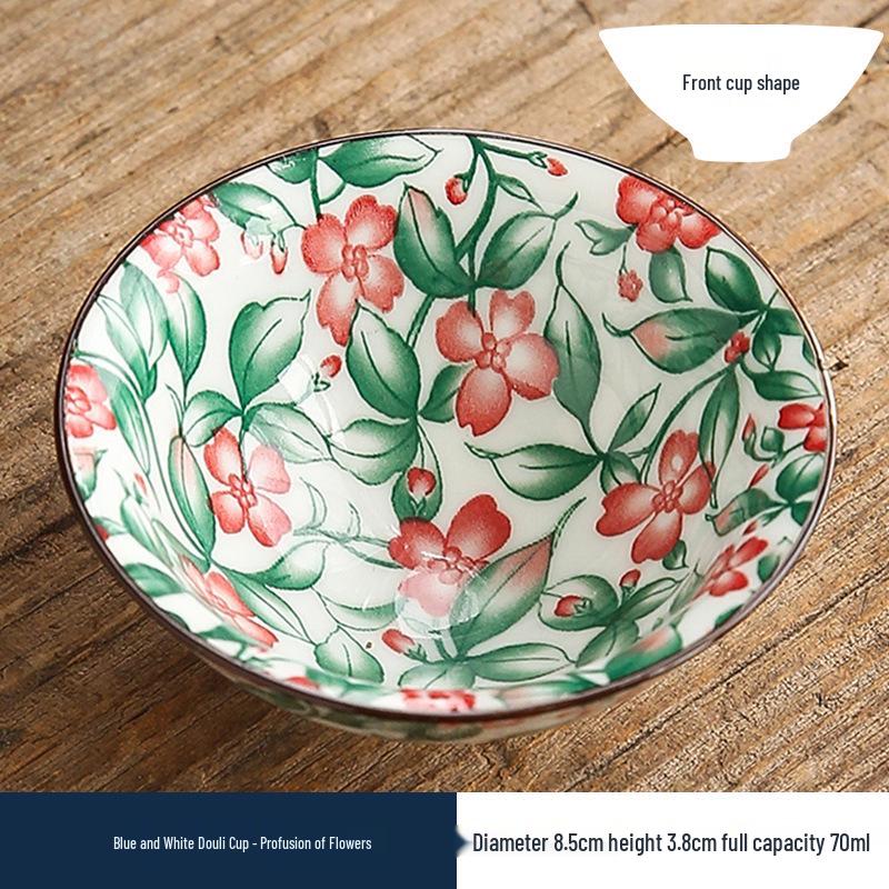 Two-Color Blue & White Porcelain Douli Teacup - Ceramic Kung Fu Master Cup, Japanese Tasting Bowl, Single Tea Cup.