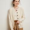 Women's Seven-Stitch Cable Knit Cashmere Cardigan - Long Sleeve, Loose Fit, Slimming, Warm, Round Neck, Single-Breasted