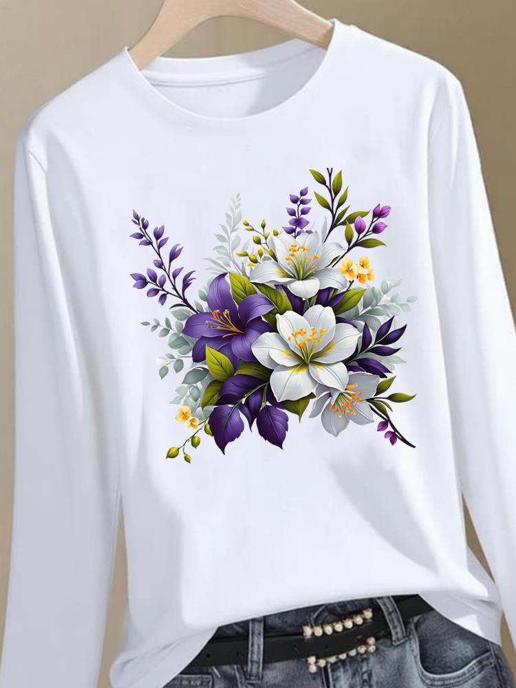 (Asian Size) Trend Lovely Style Graphic Tee Women Autumn Winter Spring Casual Fashion Top O-neck Clothing Print T Shirt Long Sleeve T-shirts