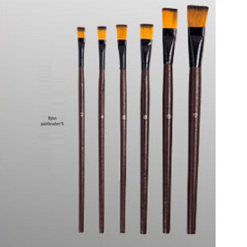 Flat Head Nylon Watercolor & Acrylic Brush Set with Wooden Handle in Brown Pigment Gift Box