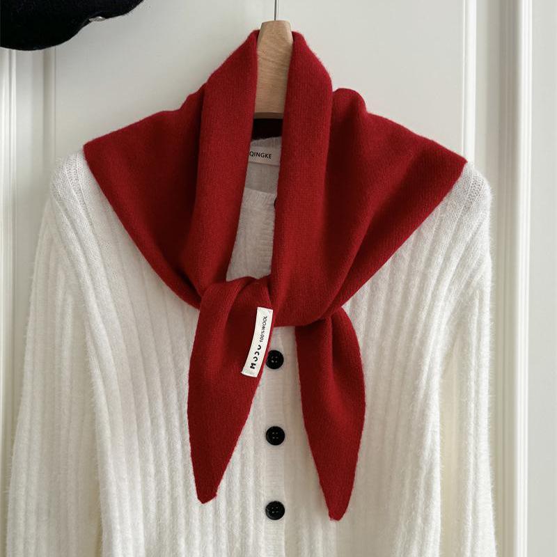 Pure Sheep Wool Knitted Triangle Scarf Women's Turban Scarf Layered Casual Warm Versatile Shawl