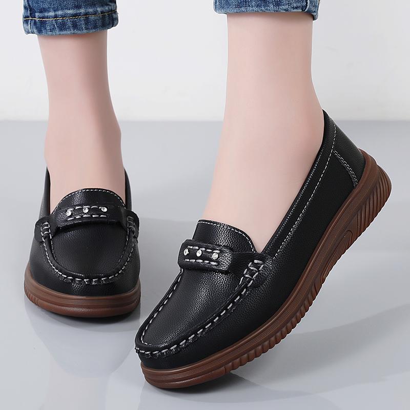 Women Black Moccasins Driving Shoes Flats White Casual Nurse Loafers Grey Minimalist Maternity Shoes Large Size