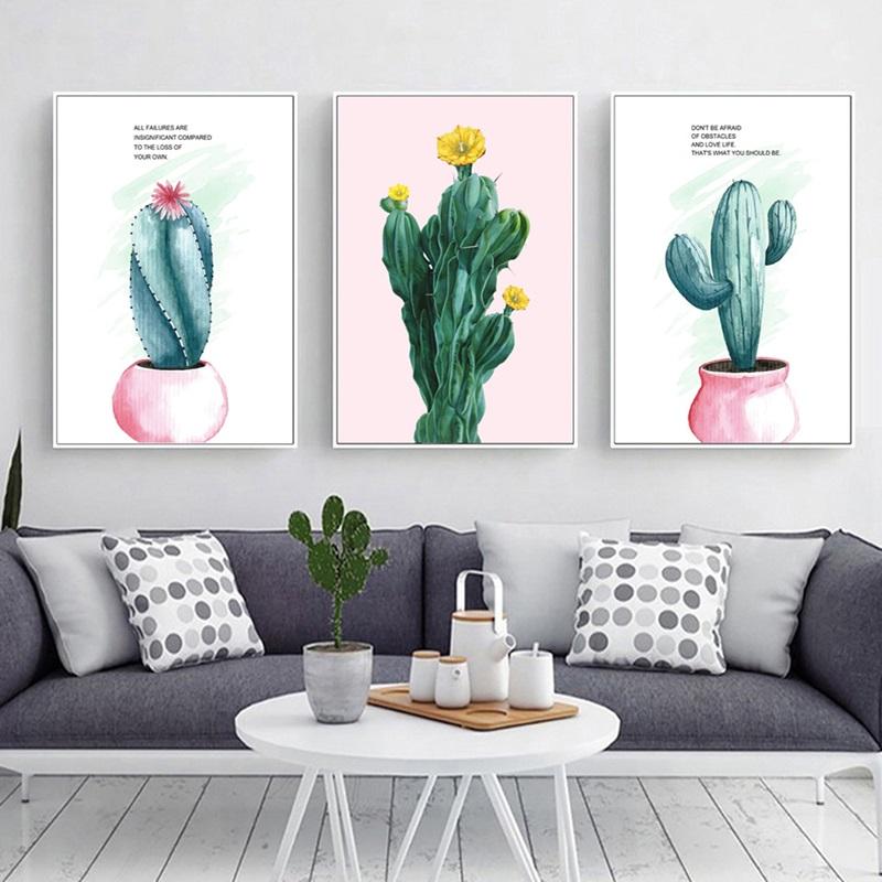 Nordic Hand-painted Cactus Potted Poster Print Canvas Painting Picture Aisle Home Wall Art Graffiti Bedroom Modern Decoration