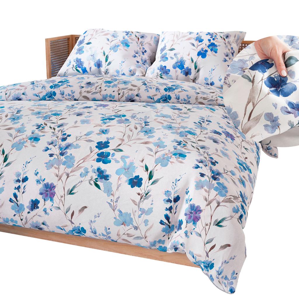 Florisse Cotton Satin Bedding Set White With Flowers 220X200 Cm