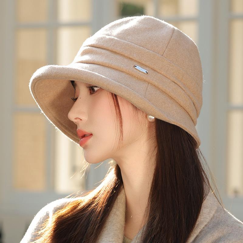 Folded Temperament Bucket Hat Autumn and Winter Hat Women's Fashion Versatile Basin Hat Big Head Circumference Showing Face Small Bucket Hat