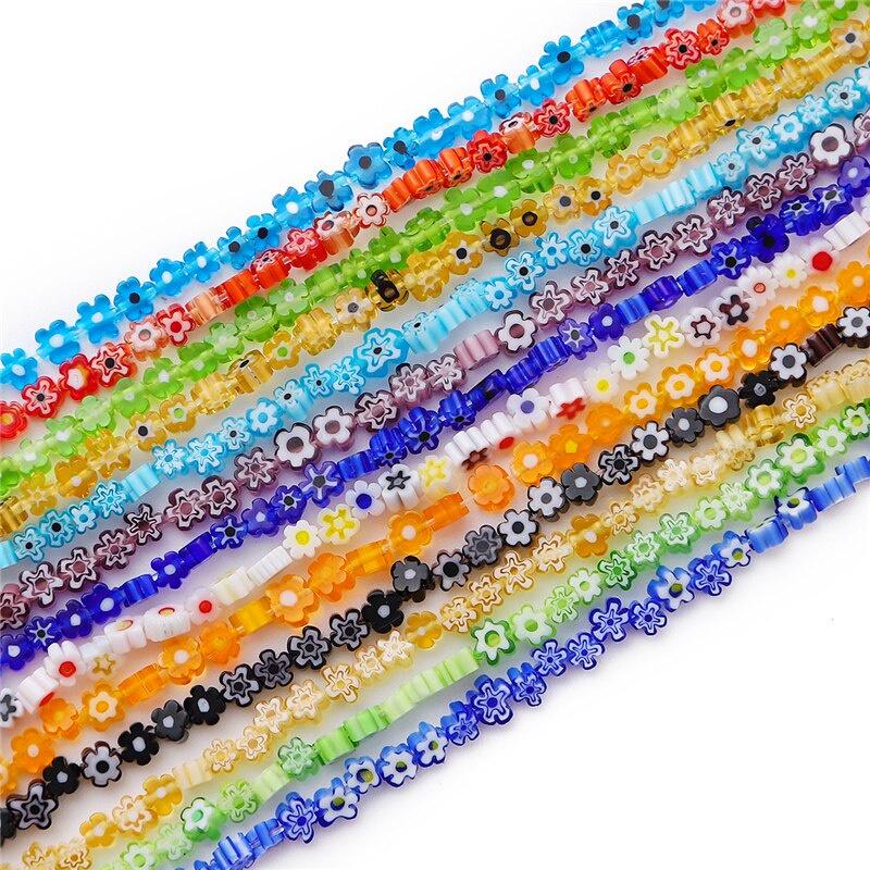 45Pcs Lampwork Beads Mixed Color Flower Pattern Glass Beads For Jewelry Making