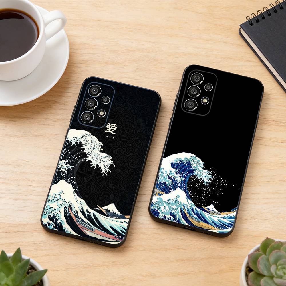 The Great Wave Off K-Kanagawa Phone Case Black Silicone Soft For Samsung S25,S24,S21,S22,S23,S30,Ultra,S20,Plus,Fe,Lite