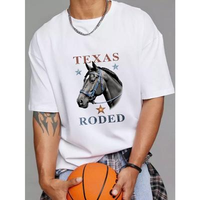 Texas Rodeo Horse T-Shirt White Texas Rodeo Horse Graphic And Text Design For Casual Wear And Western Events