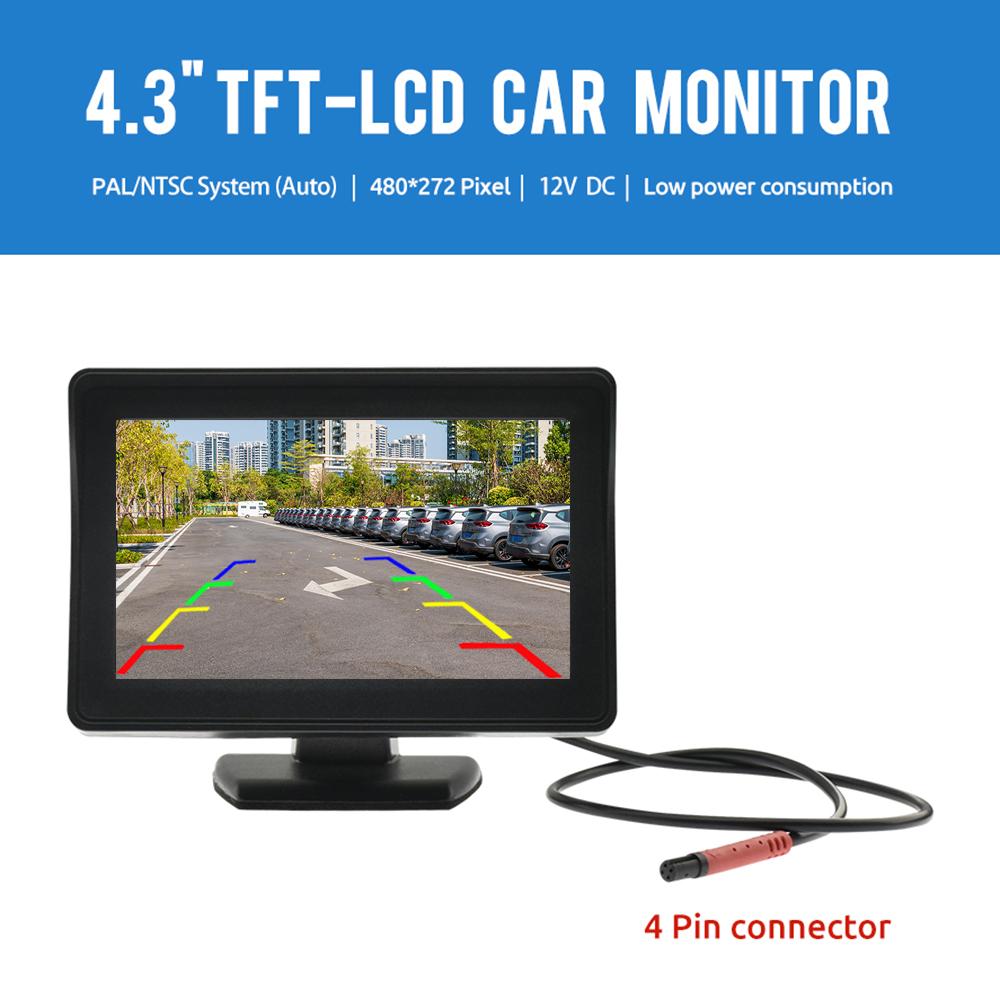 Car Rear View Camera Wide Degree 4.3" TFT LCD Display or Monitor Waterproof Night Vision Reversing Backup 2In1 Parking Revere