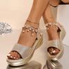 Pearl Decor Wedge Heel Sandals Women Fashion Crystal Tassel Platform Sandalias Mujer Summer 2025 Thick Sole Non Slip Beach Shoes