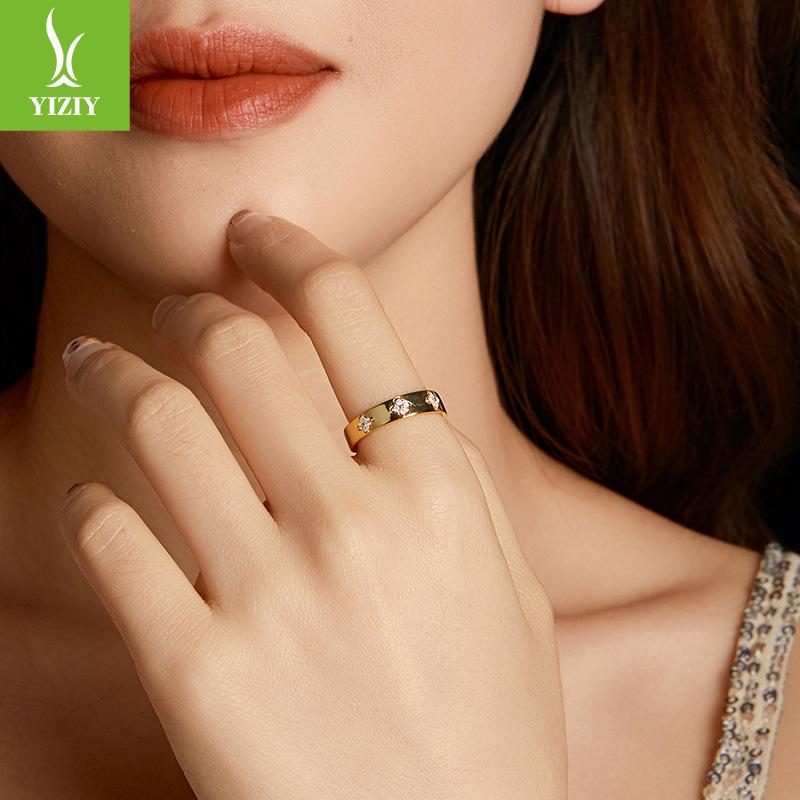 925 Sterling Silver Gold Plated Mozzarella Diamond Ring Wedding Ring, Popular Lucky Clover Ring