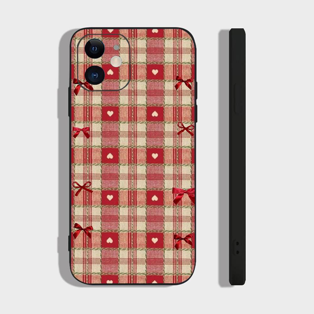 Retro Patterned Red Festive Phone Case For IPhone 17 Air 16 15 14 13 Pro Max 11 12 Black Silicone Cover