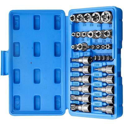 A95I-Handheld Tool 34Pcs Torx Bit Socket Set Professional& E-Torx Star Socket 1/4" 3/8" 1/2" Drive Male Female E-Torx Bits