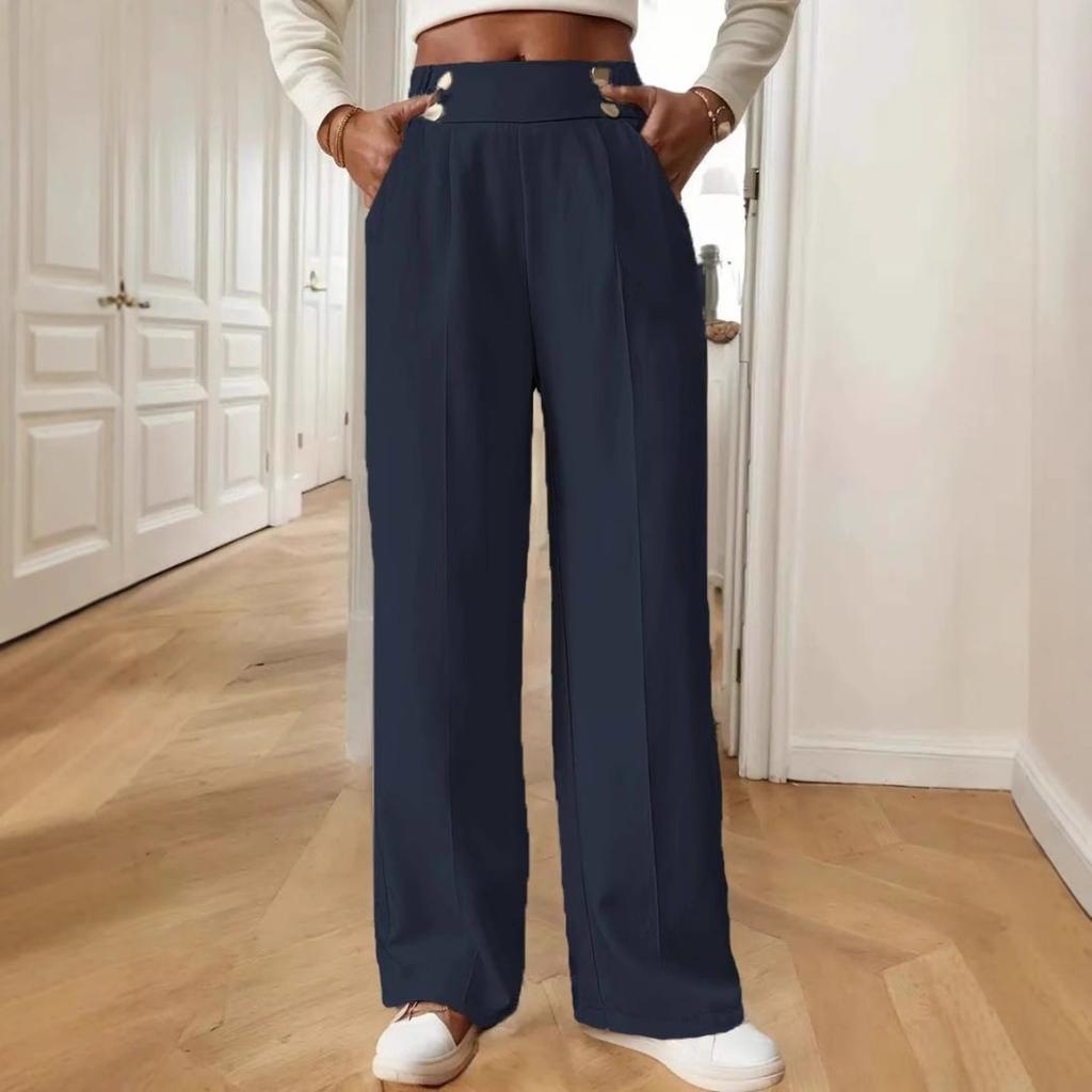 New Vertical Floor Length Casual Pants, High Waisted Pants, Loose and Elegant Straight Leg Women's Niche Design, Solid Color Pants