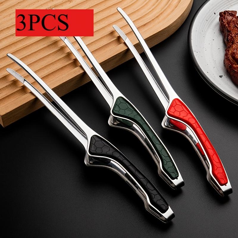 3pcs Stainless Steel Meat Tongs , 3 Colors with Textured Grip for Even Heat Distribution, Durable , Safe for BBQ, Grilling, Outdoor Picnics