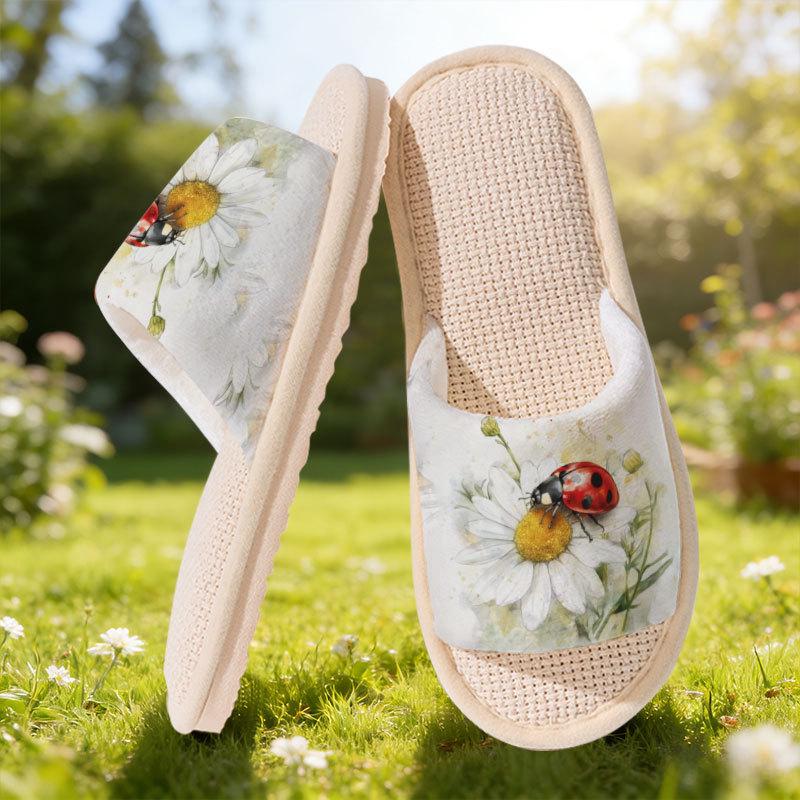 Multi-flower Pattern Printed Linen-Cotton Slippers for Men and Women Size 42-43