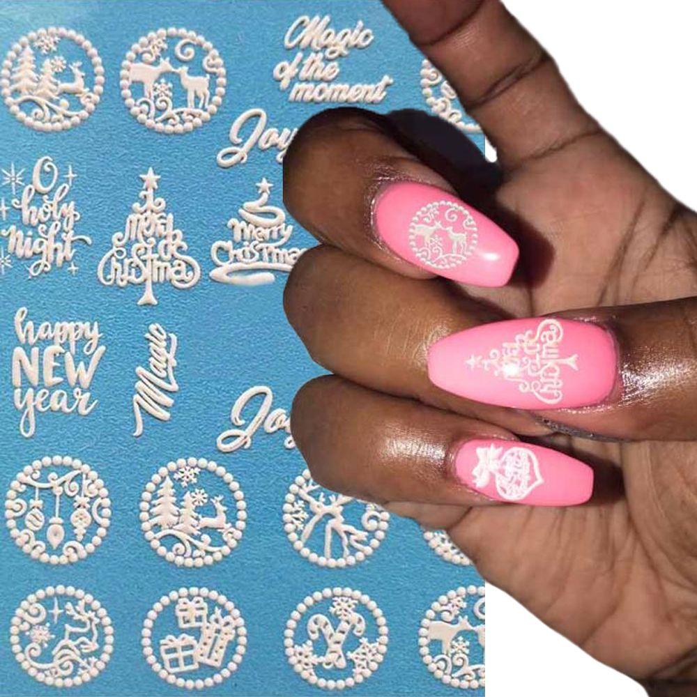 

Акриловые наклейки для ногтей с геометрической гравировкой в ​​форме лося и колокольчика 6D, наклейки для переноски воды в виде цветов, рождественские наклейки