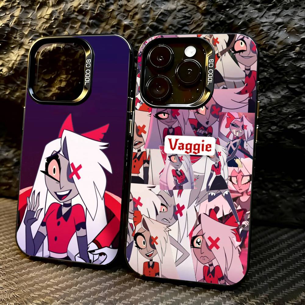 H-hazbin hotel V-veggie Phone Case For iPhone 17,16,15,14,13,12,11 Plus,Pro Max,XS,Colorful Silver Black Cover