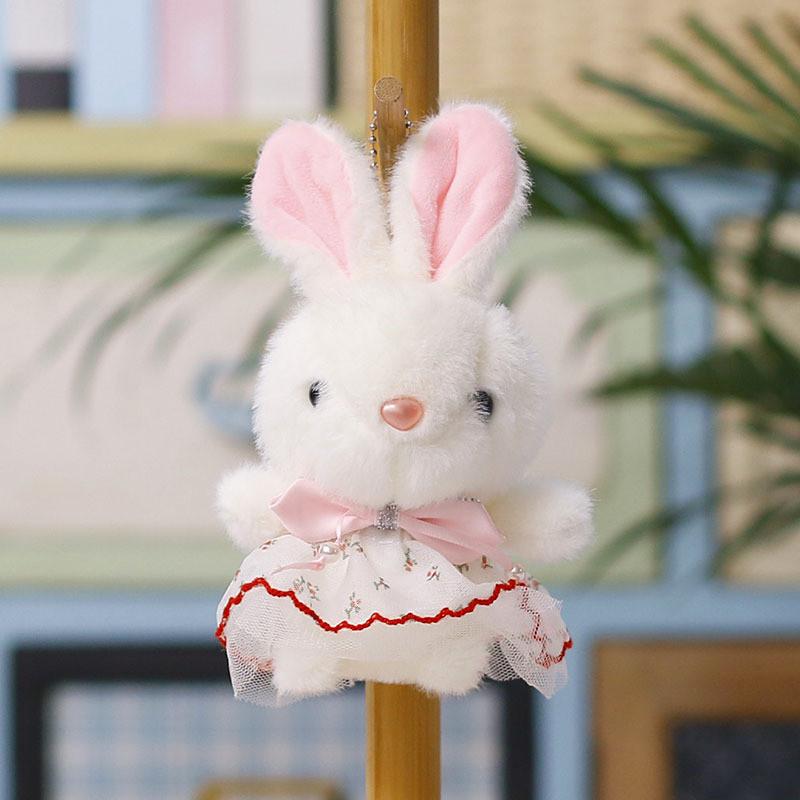 Cute Bunny Plush Hanging Toy With Satin Neck Bow For Wedding Decor And Kids Gift