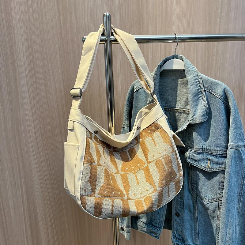 

Холщовая сумка, женская сумка через плечо с кроликом, студенческая тканевая сумка, женская большая сумка бежевый