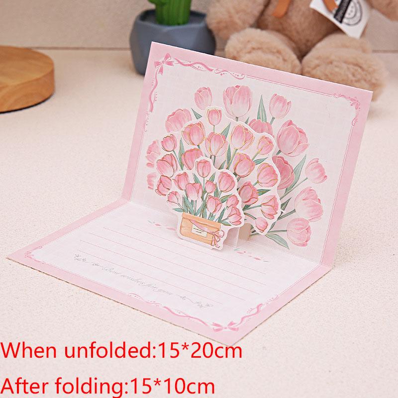 3D Bouquet Greeting Card Postcard Creative Gift Card Blessing Message Folding Card Student Stationery Supplies